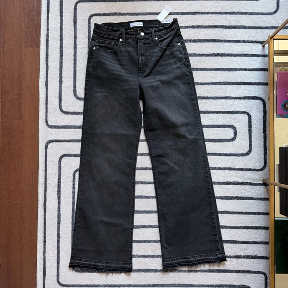LOFT Unpicked Hem High Rise Wide Leg Jeans in Washed Black Size 4 - Picture 5 of 9
